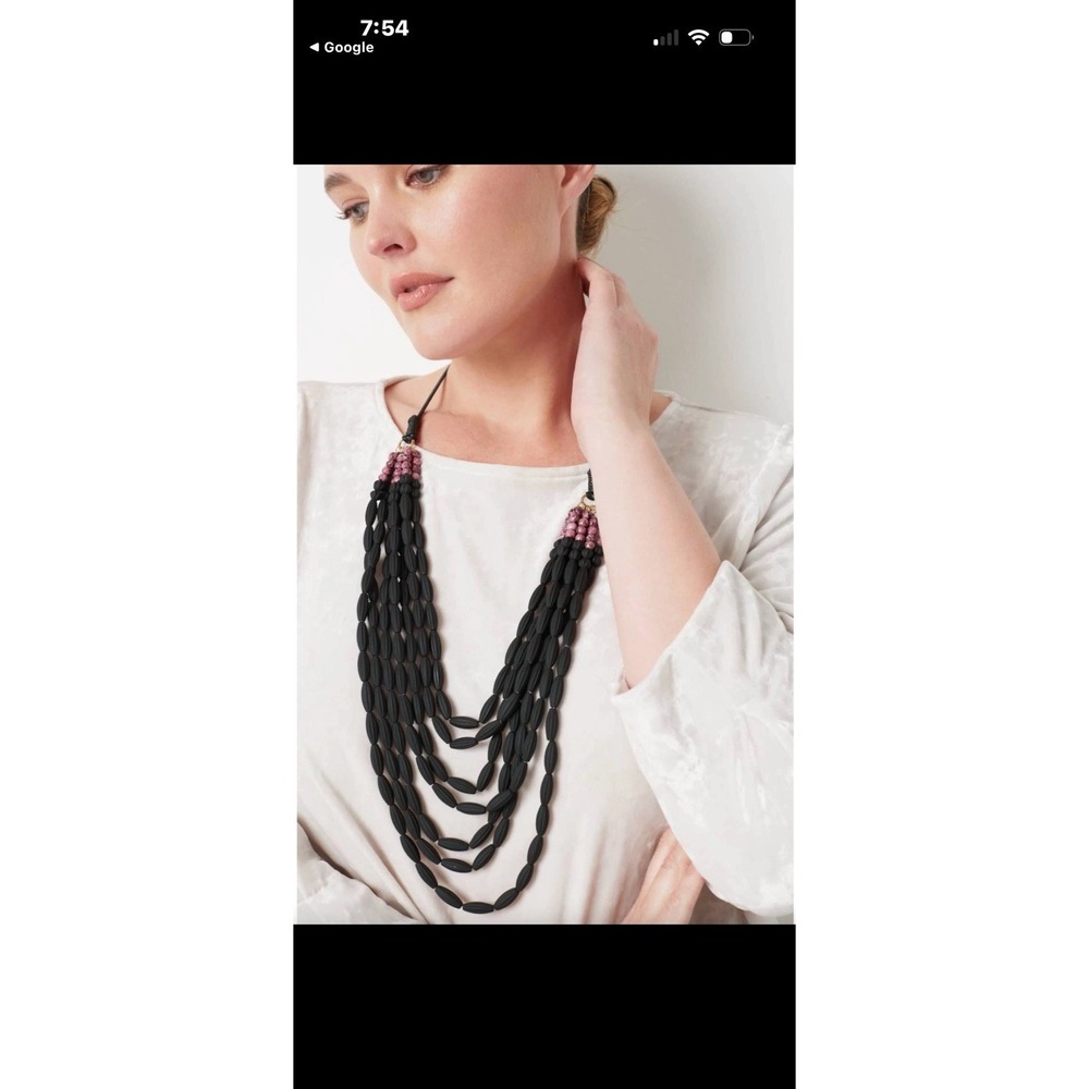 J.Jill Putple Black Stylish Hearthstone Statement Necklace‎ NWT